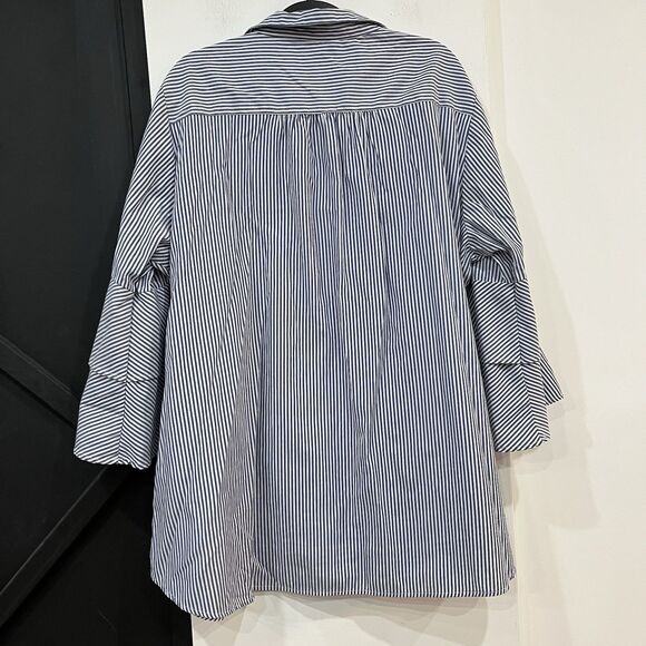 For Cynthia Women Striped Collared Tunic Top Pockets Bell Sleeve 3X Plus - Picture 7 of 7